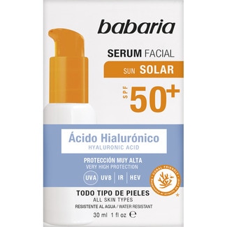 BABARIA moisturising face sun serum with hyaluronic acid SPF-50+ doser 30 ml for all skin types, water-resistant