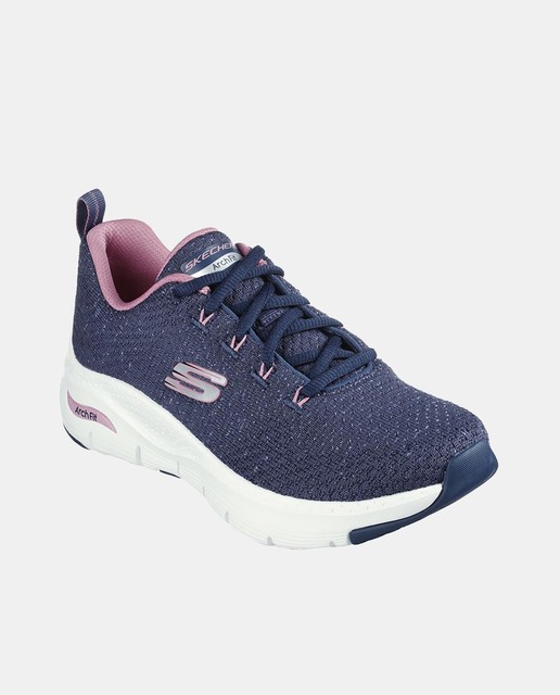 Zapatillas de mujer Arch fit en azul marino bajas tipo running con parte superior de malla y detalle de logotipo