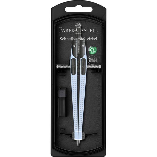Compás de ajuste rápido con dos patas fijas Faber-Castell sky blue.