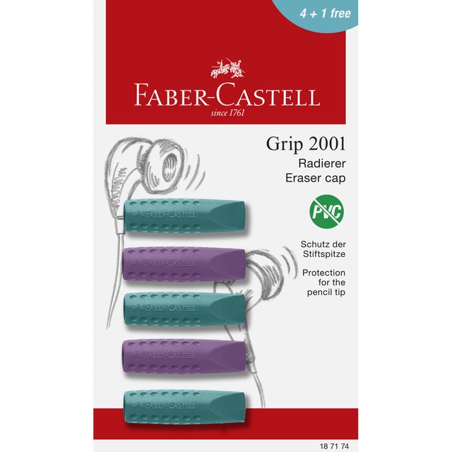 Blíster con 5 gomas guardapuntas grip 2001 Faber-Castell.