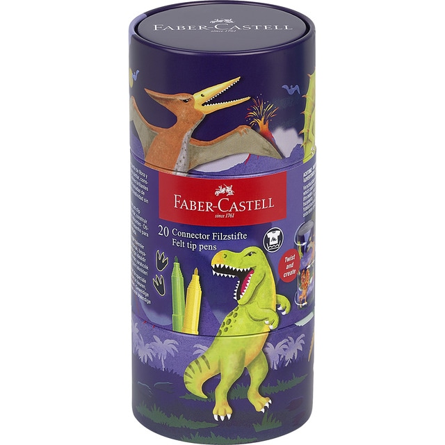 Estuche regalo 20 rotuladores connector serie dinosaurios Faber-Castell.
