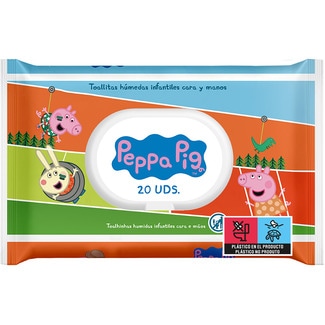 Toallitas húmedas infantiles Peppa Pig paquete 20 unidades para cara y manos - Peppa Pig