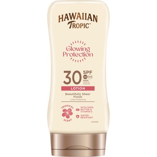 HAWAIIAN TROPIC Glowing Protection Sonneschutzlotion SPF-30 mit tropischem Duft Flacon 180 ml wasserbeständig