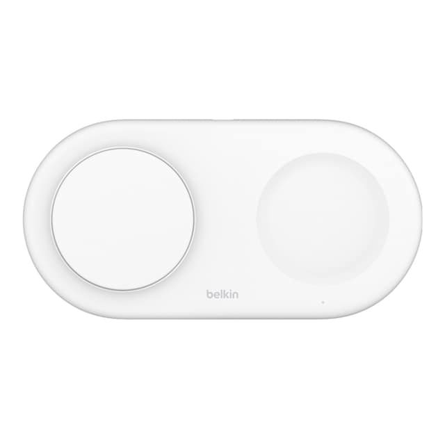 Estación magnética de carga inalámbrica 2 en 1 con tecnología Qi2 de 15 W Belkin BoostCharge Pro Blanco