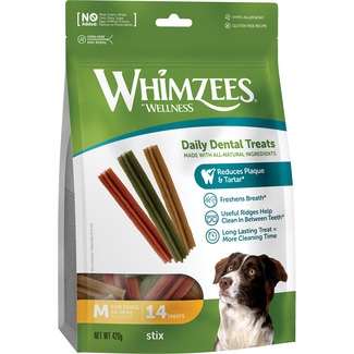 WHIMZEES Dental snack sticks for medium dogs 12+2 pack container 420 g