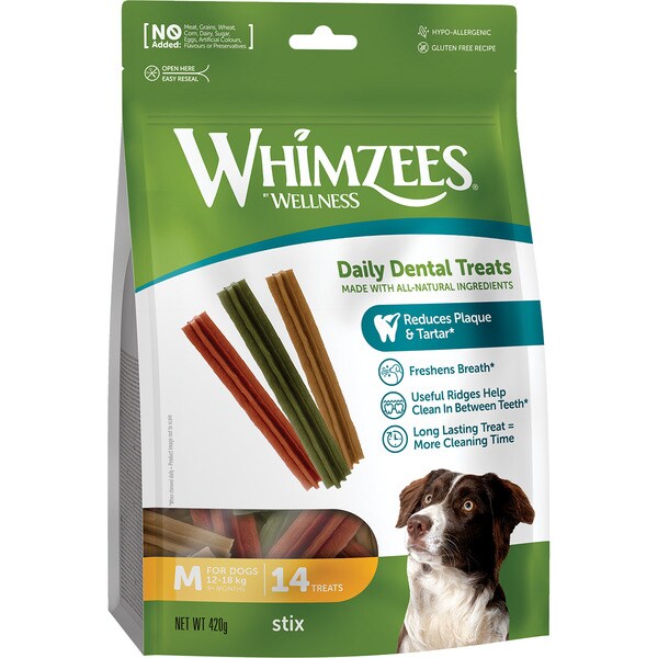 snacks dentales para perros medianos en forma de stick 12+2 unidades envase 420 g