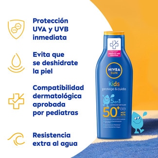 Protege & Cuida Kids leche solar 5 en 1 SPF-50+ frasco 200 ml extra resistente al agua - Nivea Sun