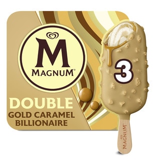Double Gold Caramel Billionaire bombón helado sabor galleta y nuez pecán 3 unidades estuche 255 ml - Magnum