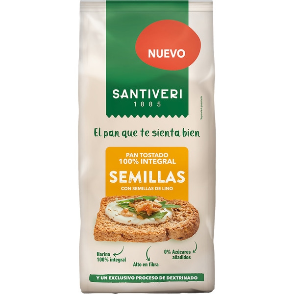 Semillas pan tostado integral dextrinado con semillas de lino dextrinado envase 200 g 0% azúcares añadidos