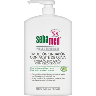 SEBAMED emulsión sin jabón con aceite de oliva dosificador 1000 ml para la higiene corporal diaria para pieles sensibles y delicadas