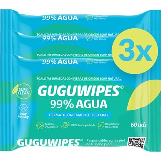 GUGUWIPES Baby-Pflegetücher mit 99 % Wasser und 100 % natürlichen Fasern Paket 3x60 Einheiten