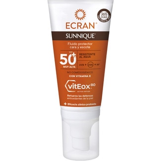 ECRAN Sunnique solar fluid for face and neck vitEox 80 SPF-50+ tube 50 ml water resistant