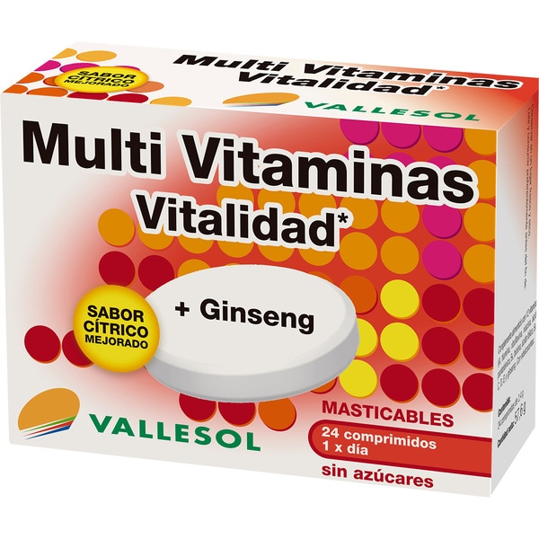 Multivitamine Vitalität + Ginseng Box 24 Tabletten Verbesserte zuckerfreie Kautabletten mit verbessertem Zitrusgeschmack