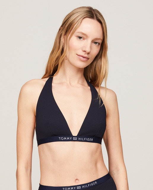 Top bikini triangulo liso con logo