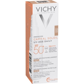 VICHY CAPITAL SOLEIL UV-AGE DAILY protector solar facial con color fluido antienvejecimiento SPF50+ 40 ml