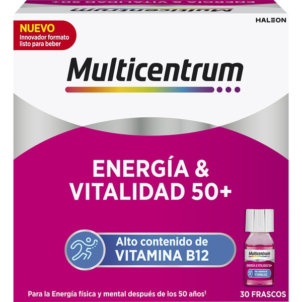 Energy & Vitality 50+ food supplement for adults over 50 box 30 bottles with a high vitamin B12, niacin and zinc content