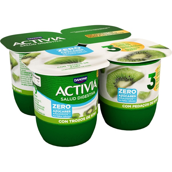 Zero bífidus con trozos de kiwi desnatado 0% m.g. 0% azúcares añadidos pack 4 unidades 120 g
