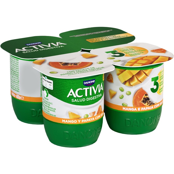 bífidus de frutas mango, papaya y soja pack 4 unidades 120 g