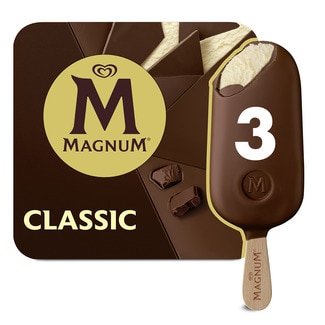 Classic bombón helado de chocolate con leche y vainilla sin gluten 3 unidades estuche 300 ml - Magnum