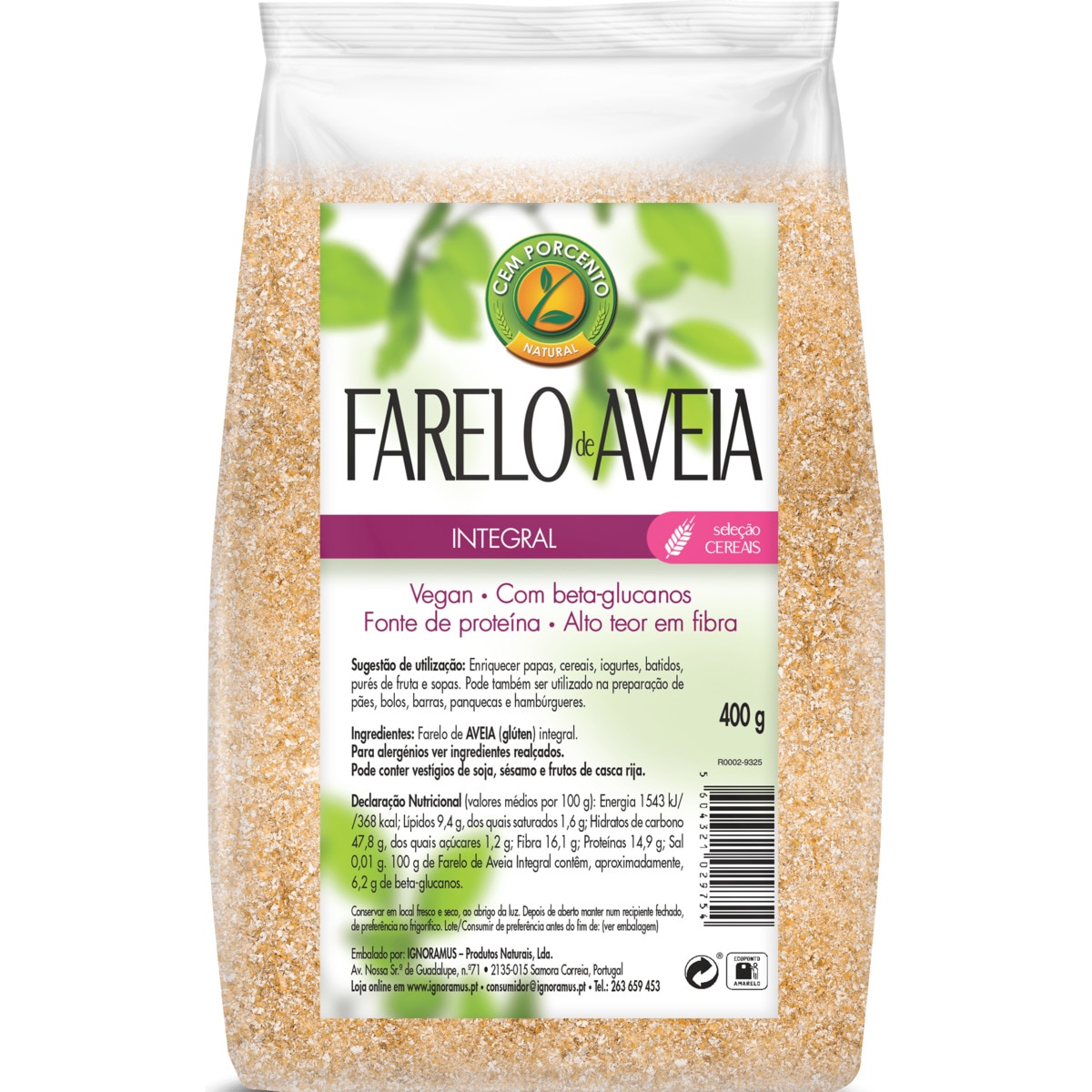 Cem Porcento Farelo de Aveia Integral, 400g