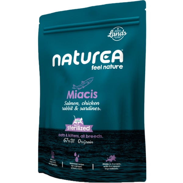 Ração para Gato Sterilized Lands Miacis Salmon, Chicken Rabbiit & Sardines embalagem 350 g