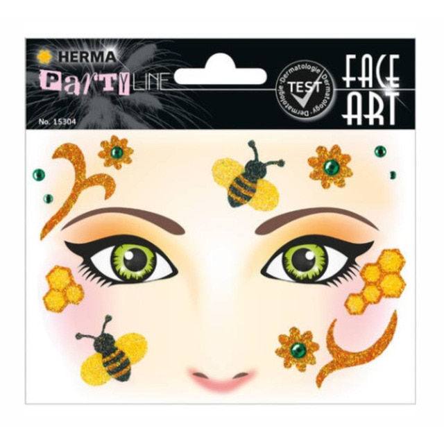 Pegatinas face art honey bee glittery foil Herma amarillo.
