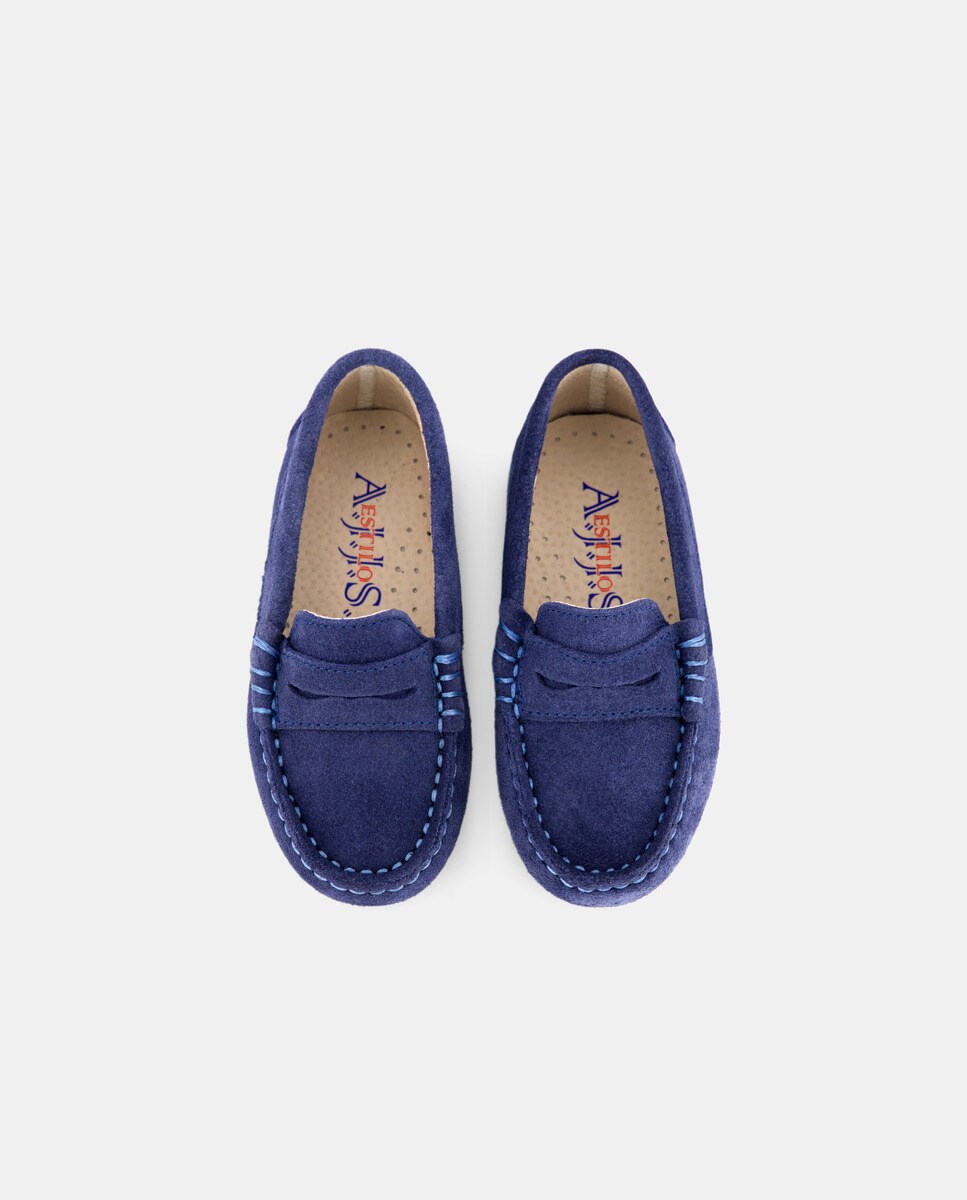 Mocassins de Bebé com Travessão e em Croute AJJS Estilo Azul-claro-4