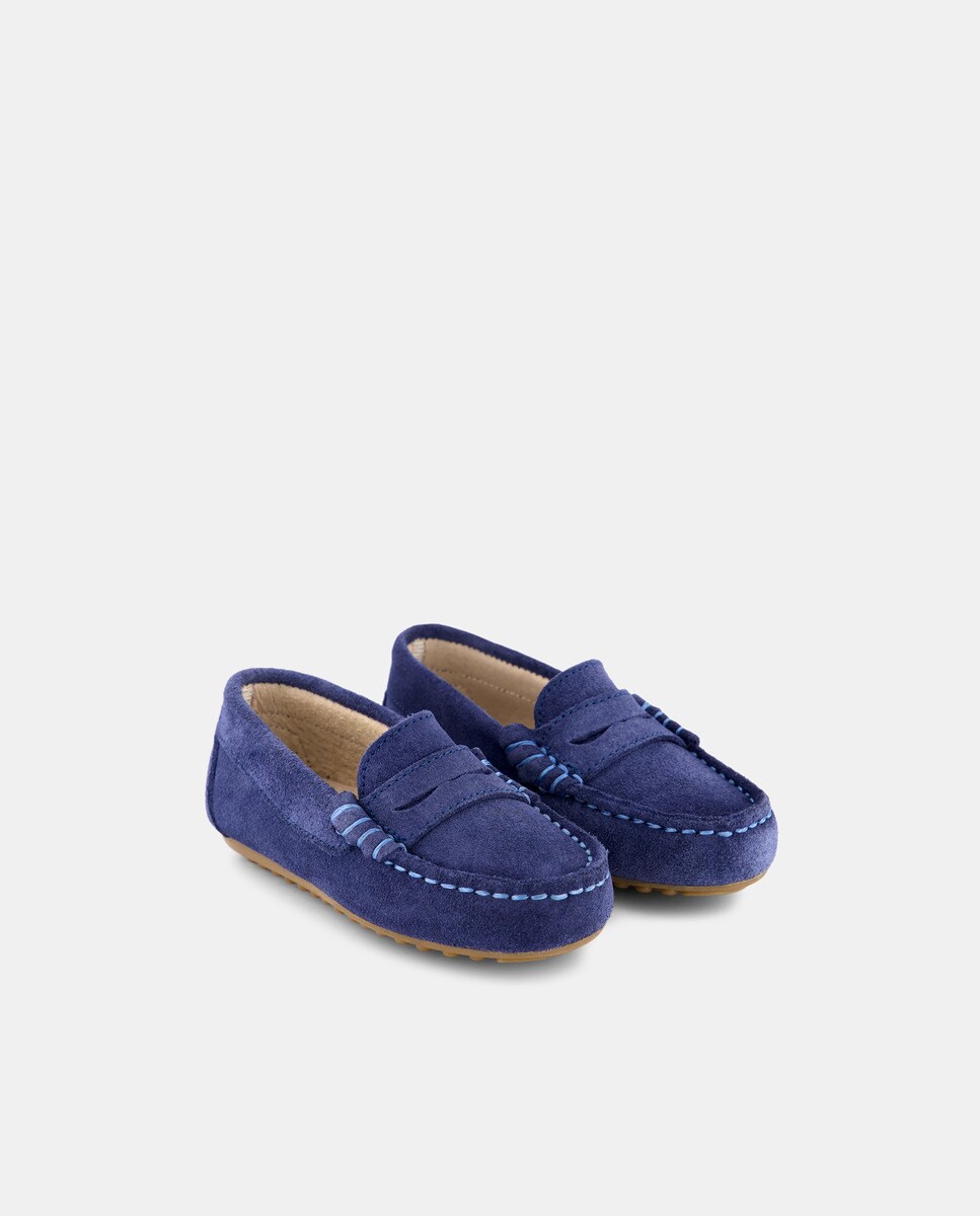 Mocassins de Bebé com Travessão e em Croute AJJS Estilo Azul-claro-2