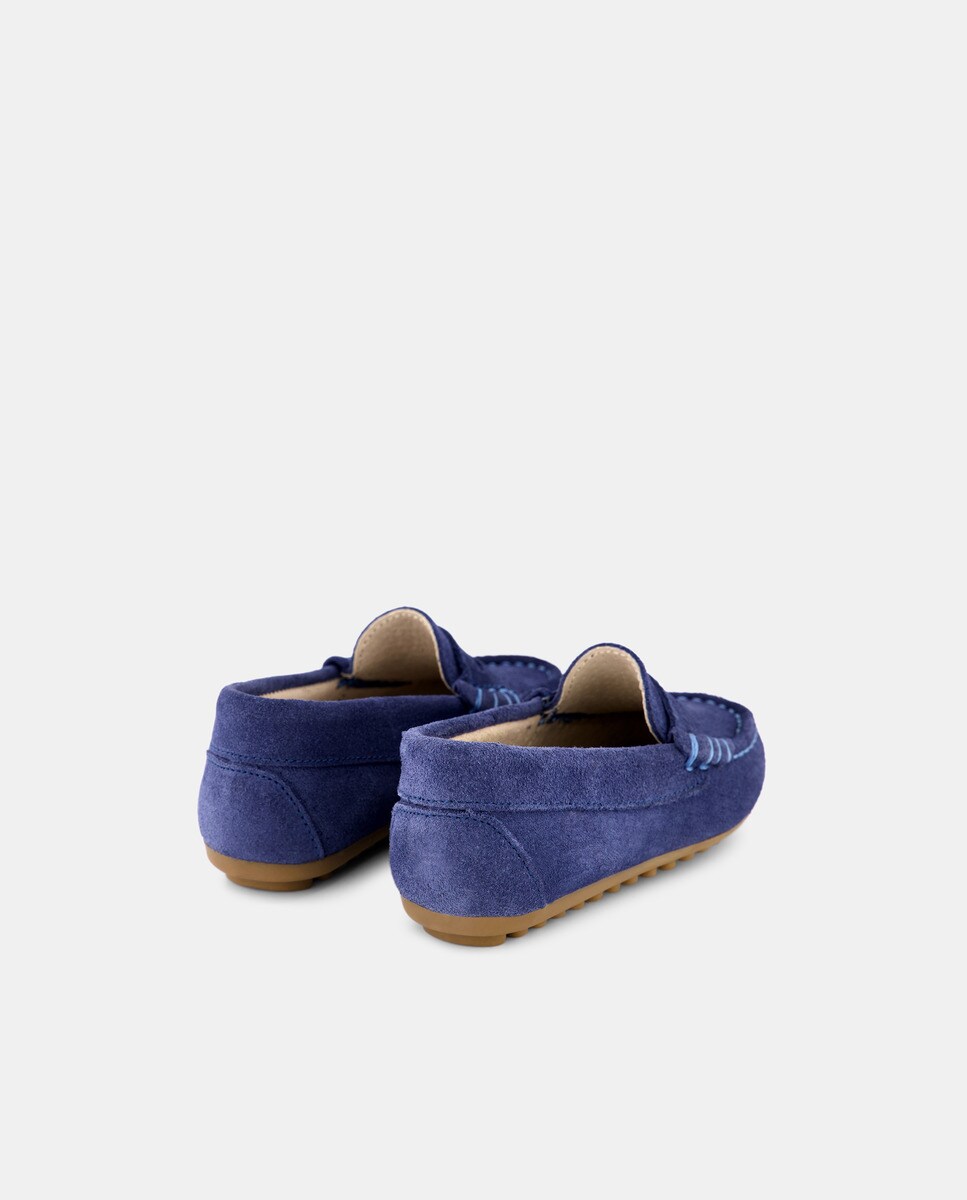 Mocassins de Bebé com Travessão e em Croute AJJS Estilo Azul-claro-3
