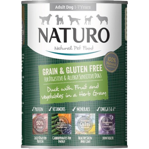 Grain Gluten Free wet food for adult dogs with duck and vegetables tin 390 g NATURO Supermercado El Corte Ingles El Corte Ingles