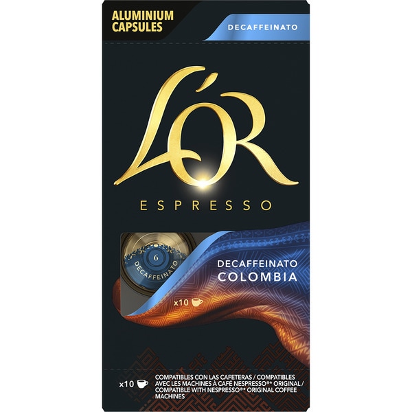 koffeinfreier Kaffee Kolumbien Intensität 6 Karton 10 Kapseln kompatibel mit Nespresso-Maschinen