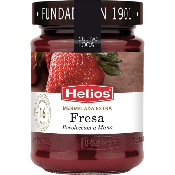 Premium strawberry jam 65% fruit flask 340 g