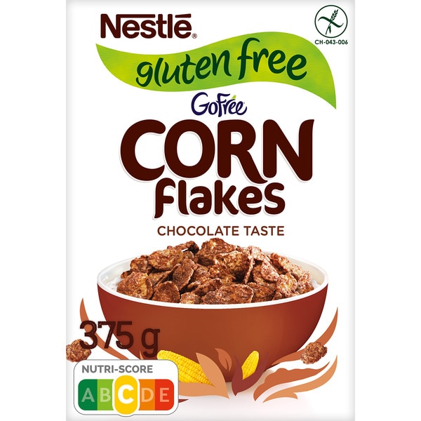 Gluten-free corn flakes breakfast cereal with chocolate case 375 g