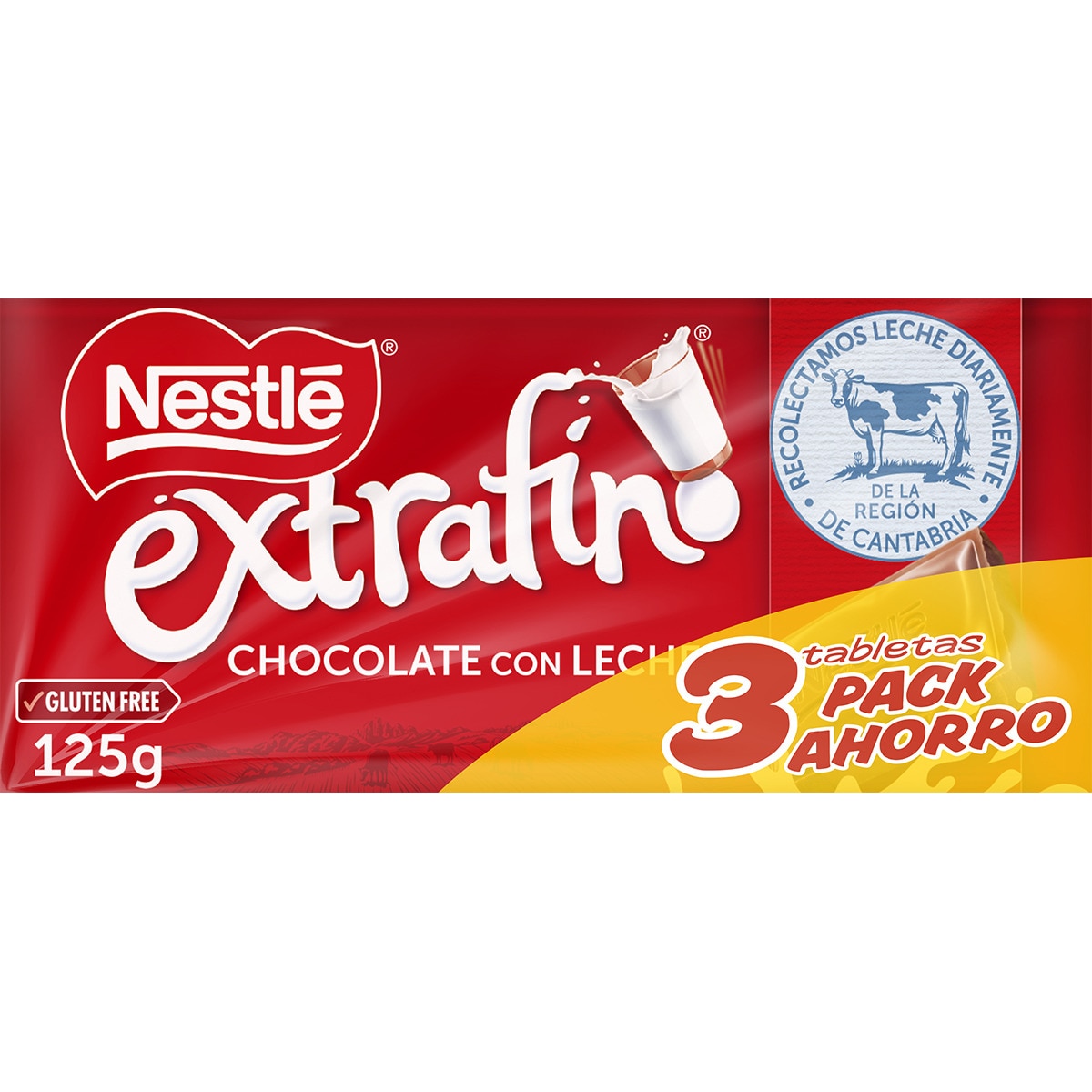 Chocolate con leche extrafino sin gluten pack 3 tabletas 125 g - Nestle Extrafino