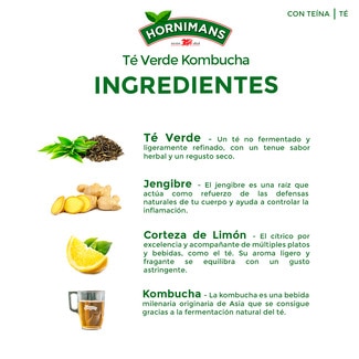 Té verde kombucha con jengibre y limón estuche 20 bolsitas - Hornimans