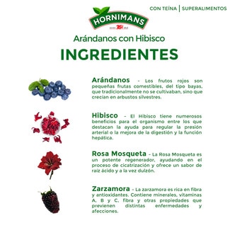 Infusión de arándanos, hibisco, rosa mosqueta y zarzamora estuche 20 bolsitas - Hornimans
