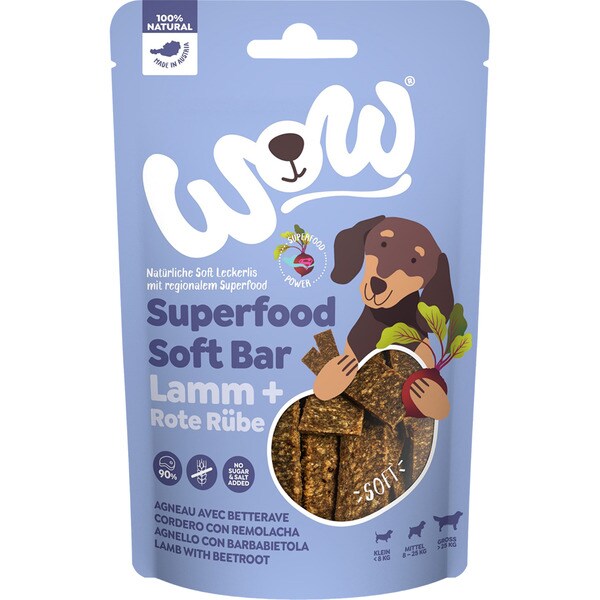 Superfood dog snack strips with lamb and beetroot container 150 g
