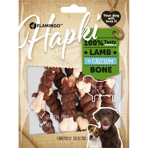 Hapki dog snack bones with lamb and calcium container 150 g