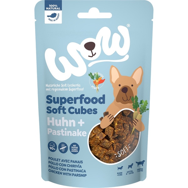 Superfood snacks en cubitos para perros con pollo y chirivía envase 150 g