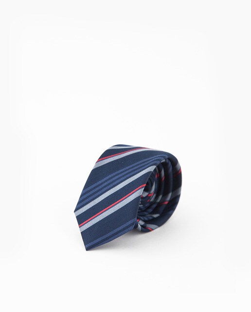 Corbata de hombre seda marino rayas azules y rojo