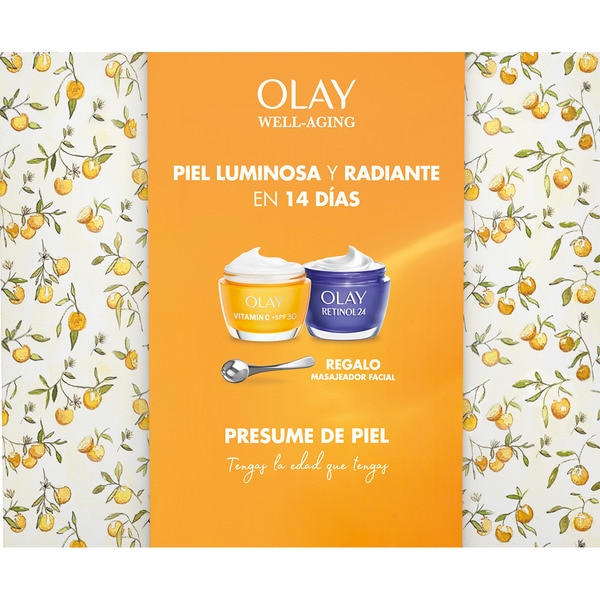 pack con crema vitamina C SPF 30 tarro 50 ml + Retinol 24 con masajeador facial de regalo