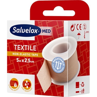 SALVELOX Esparadrapo de tela con excelente adhesión a la piel resistente a la suciedad rollo 5 m x 2,5 cm