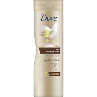 DOVE Body Love loción corporal autobronceadora Care + Visible Glow Medium to Dark flask 400 ml