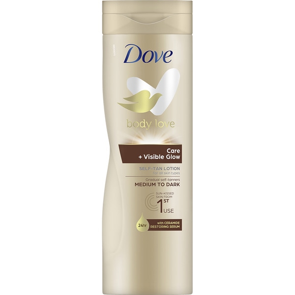 Body Love loción corporal autobronceadora Care + Visible Glow Medium to Dark flask 400 ml