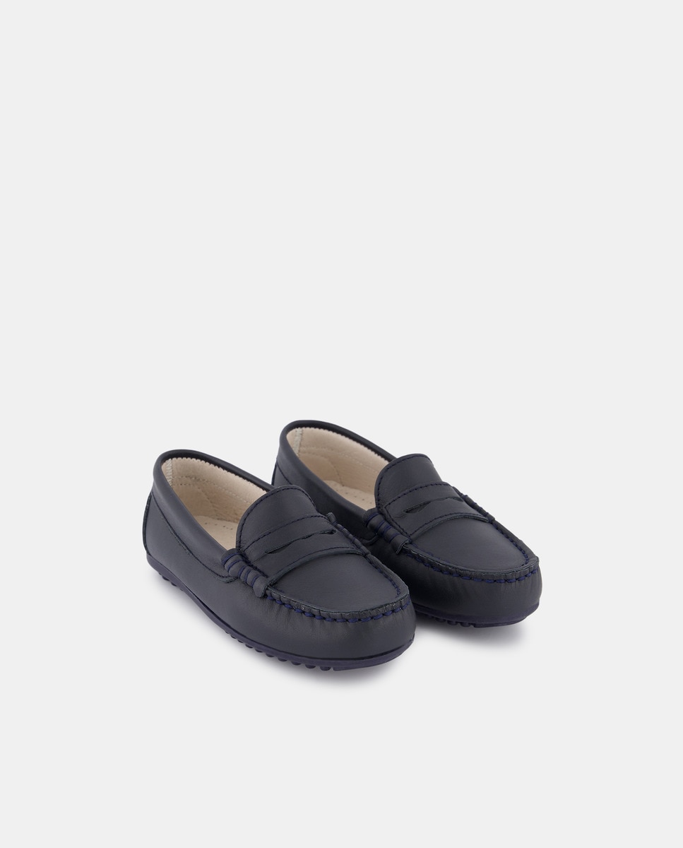 Mocassins com Travessão e em Pele AJJS Estilo Azul-marinho-2