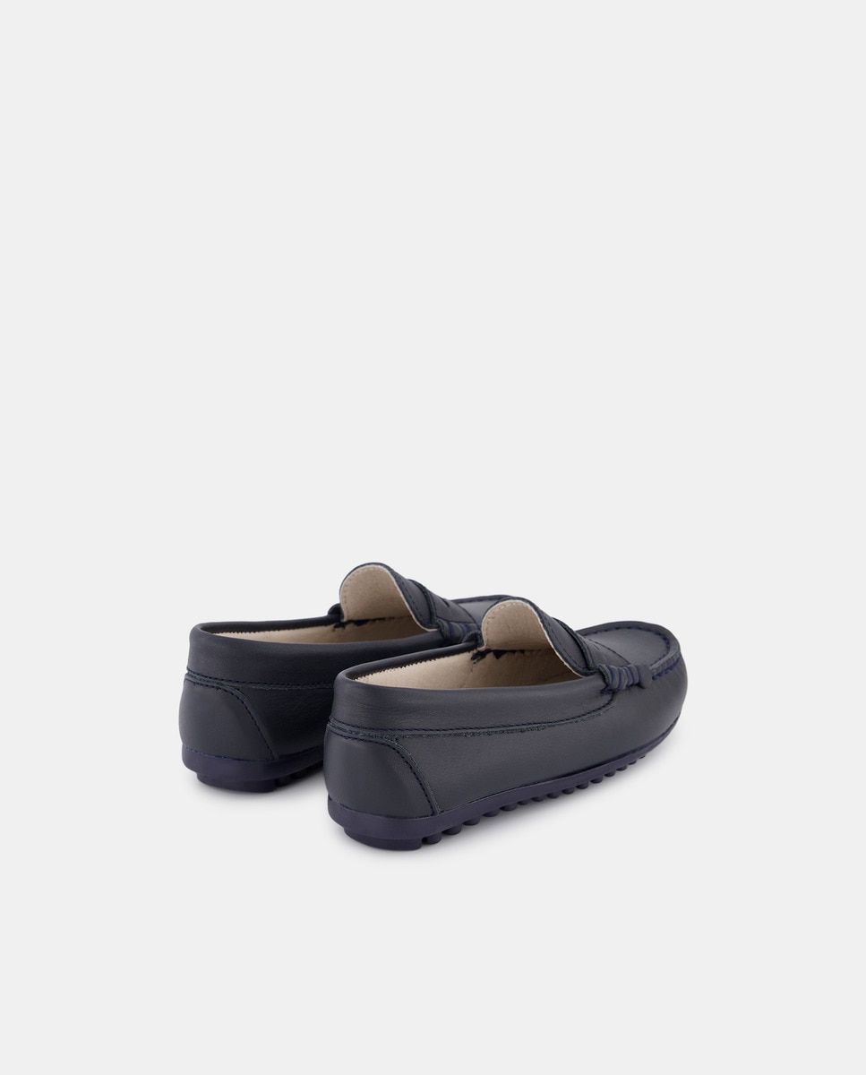 Mocassins com Travessão e em Pele AJJS Estilo Azul-marinho-3