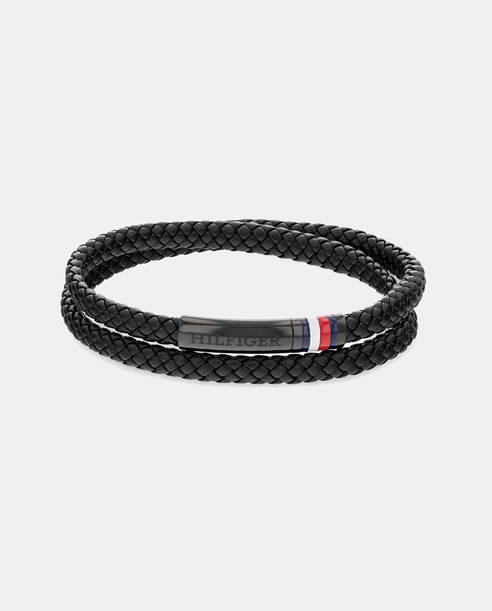 Tommy Hilfiger - Pulsera de hombre Double de piel negra.