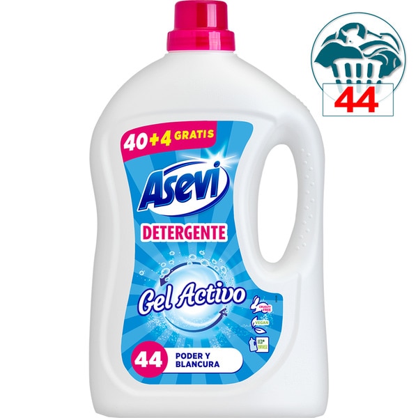 detergente líquido gel activo poder y blancura botella 40 dosis + 4 dosis gratis