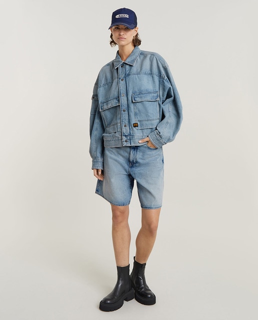Shorts denim Barrel con cinco bolsillos de mujer