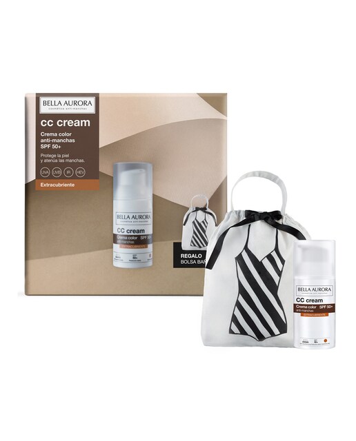 Bella Aurora – Pack Solar CC Cream SPF50+ Extracubriente con Bolsa Bañador.